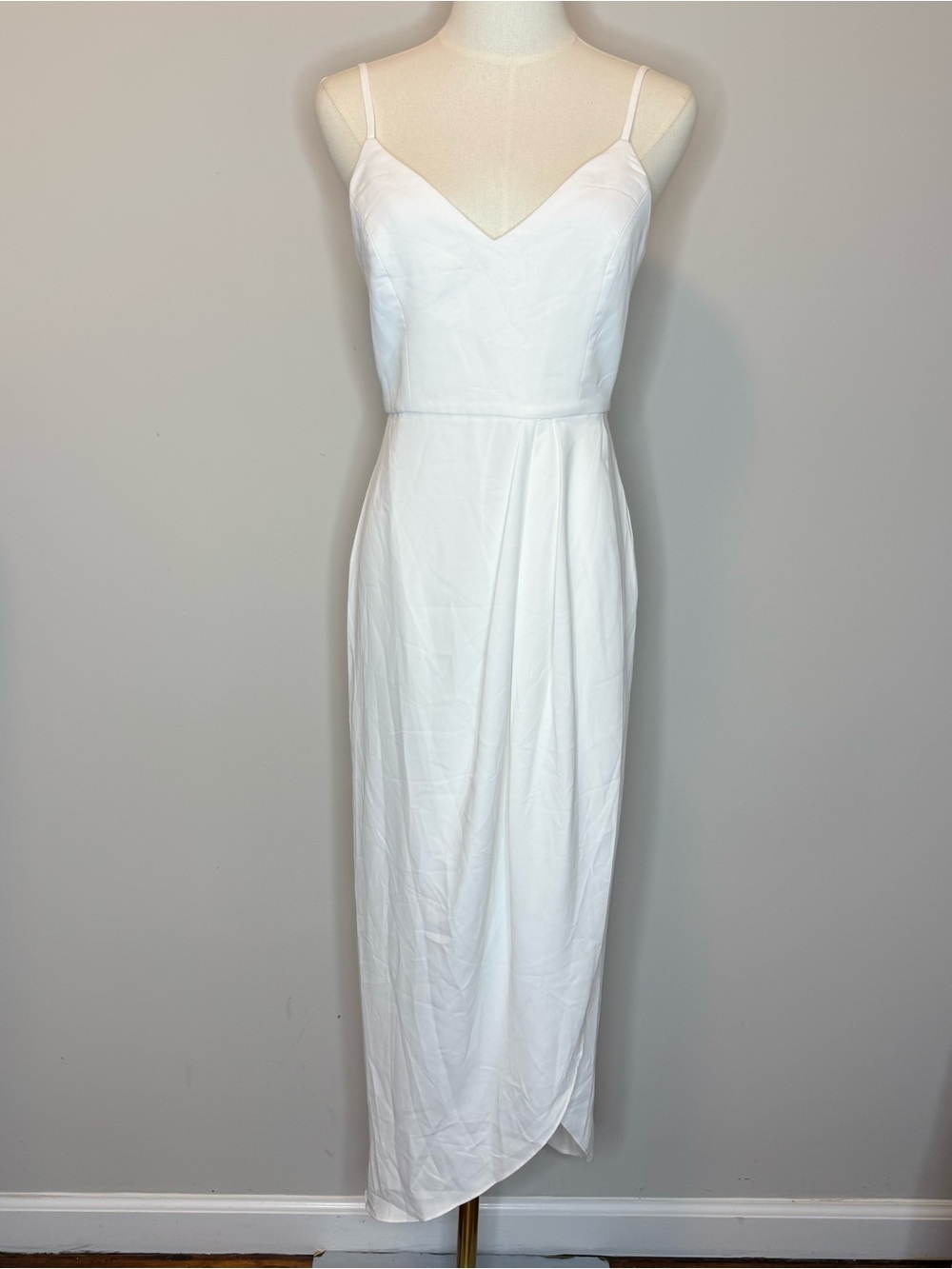 Lulu's Elegant White V-Neck Midi Slip Dress
